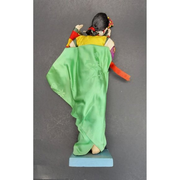 Vintage Korean Cultural Fabric Doll on Wooden Base 12" Tall Cr175 - Picture 4 of 6